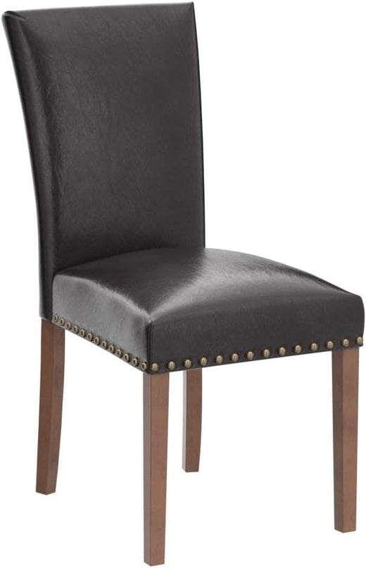 Parsons Dining Chairs Set of 4, Upholstered Nailhead PU Leather Dining Room Kitchen Side Chair with Thick Cushions and Wood Legs, Dark Brown - LeafyLoom