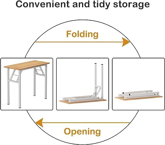 Need Folding Desk for Home Office 39-3/8 inch Length Modern Folding Table Computer Desk No Install Needed Teak Color Desktop White Frame AC5BW(100 * 60) - LeafyLoom