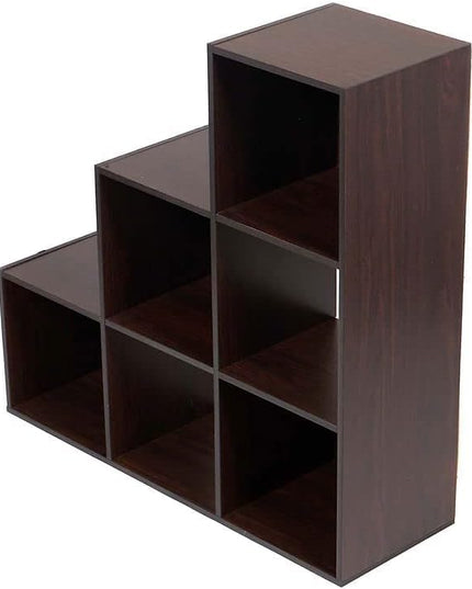 Home Basics Contemporary Tiered 6 Cube Storage Organizer for Bedroom, Office, and Living Room (Espresso) Cubicle Storage for Décor, Books, Bins, Plants, and More - LeafyLoom