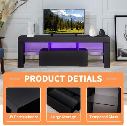 LED TV Stand for Televisions up to 55 inches, Entertainment Center and Media Console with Storage Drawers and Glass Shelves for Living Room, Bedroom - LeafyLoom