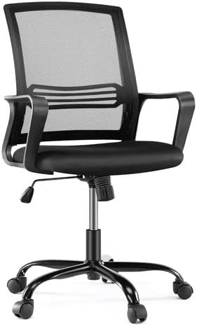 Home Office Chair, Mesh Mid High Back Ergonomic Computer Executive Task Desk with Lumbar Support, Armrest, Rocking Swivel Tilt Function, Wheels, Sponge Seat Cushions for Adult Black - LeafyLoom