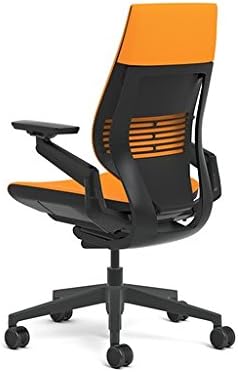 Steelcase Gesture Office Chair - Cogent: Connect Tangerine Fabric, Low Seat Height, Wrapped Back, Dark on Dark Frame, Lumbar Support - LeafyLoom