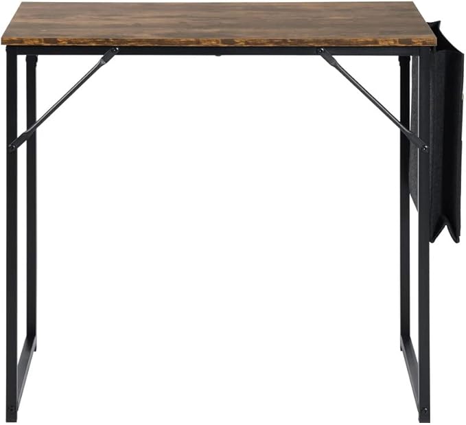 FurnitureR 31.5 inch Small Study Writing Table with Storage Bag Space Saving for Home Office, Modern PC Metal Frame Computer Desk, Black/Brown - LeafyLoom