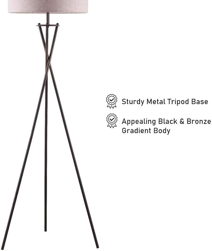 NicBex Floor Lamp,Modern Home Decor Crossed Tripod Floor Lamp with Beige Fabric Drum Shade,Standing Lamp Tall Lamp,Floor Lamps for Living Room,Bedroom and Office,Reading Light,Easy Assembly,Bronze - LeafyLoom
