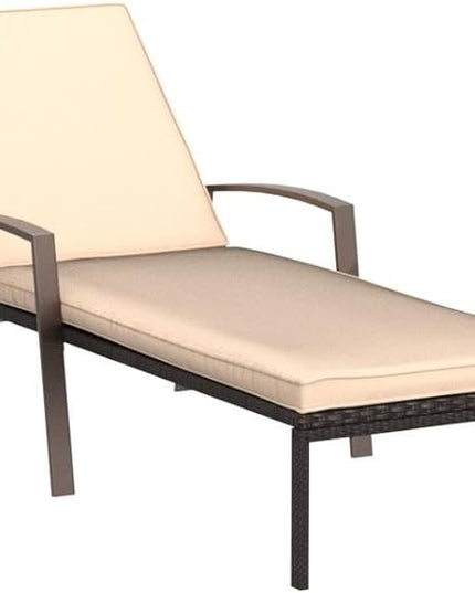 Pamapic 8512 Pieces, Chaise Thickened Cushion, PE Rattan Steel Frame Pool Lounge Chair Set for Patio Backyard Porch Garden Poolside, 2 PCS, Beige - LeafyLoom