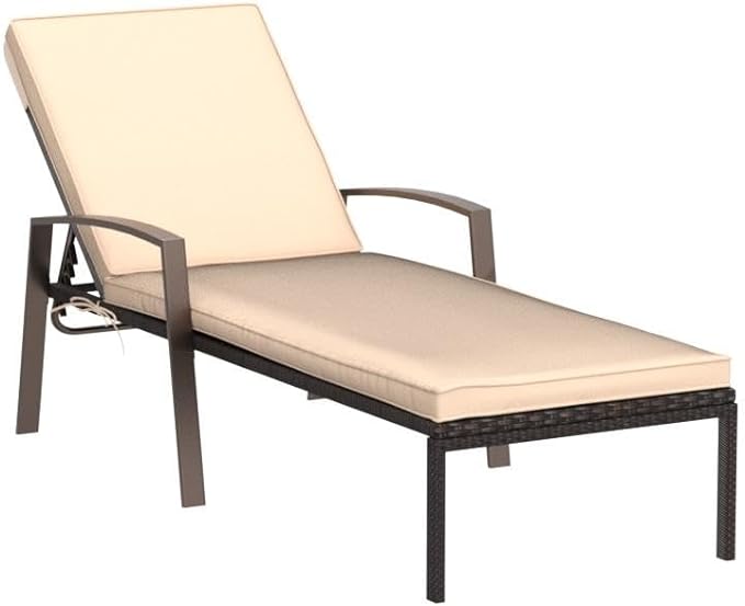 Pamapic 8512 Pieces, Chaise Thickened Cushion, PE Rattan Steel Frame Pool Lounge Chair Set for Patio Backyard Porch Garden Poolside, 2 PCS, Beige - LeafyLoom