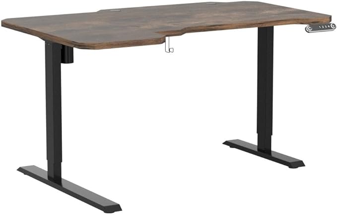 Radlove 59-Inch Large Electric Height Adjustable Computer L-Shaped Desk with Memory Controller Corner Standing Desk Modern Workstation with Splice Board Ergonomic Desk (Black Frame + Rustic Brown Top) - LeafyLoom