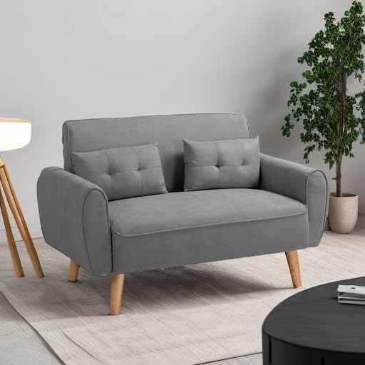 Shintenchi Small Modern Loveseat Couch Sofa, Light Grey, 2-Seat, Mid Century Fabric Upholstered, Tool-Free Assembly - LeafyLoom