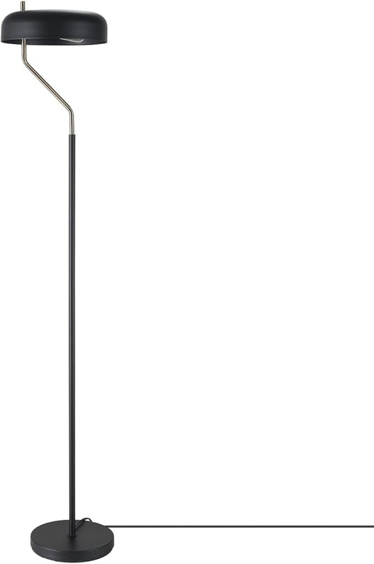 Globe Electric 67506 Powell 63" Floor Lamp, Matte Black, Antique Brass Accent, Stepless Rotary Dimmer Switch on Socket - LeafyLoom