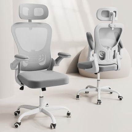 Ergonomic Office Chair, High Back Home Desk Chair with Adjustable Lumbar Support and Headrest, Breathable Mesh Swivel Task Chair, Executive Computer Chair White, 1 Pack - LeafyLoom