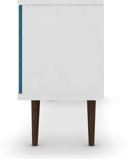 Manhattan Comfort Liberty Mid Century Modern TV Stand for Televisions up to 50 Inches, Bedroom and Living Room Entertainment Center with Storage, Shelves, and Cabinet, 53" Wide, White and Aqua Blue - LeafyLoom