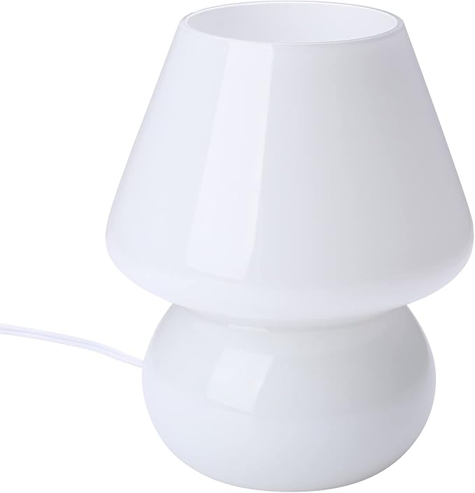 BSOD Mushroom lamp,Glass Mushroom Bedside Table Lamp Translucent Murano Vintage Style Striped Small Nightstand Desklamp Swirl Light for Home Decor, Dining, Living, Bedroom, Gift (Matte White) - LeafyLoom