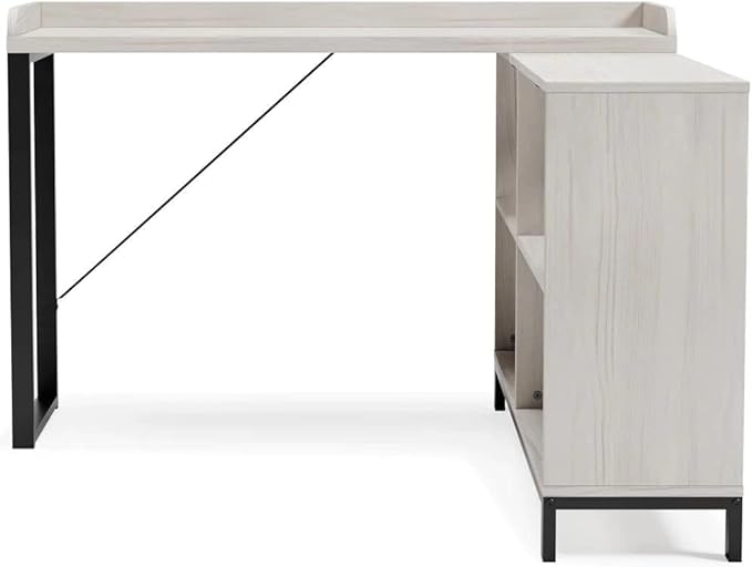 Signature Design by Ashley Bayflynn Modern L-Desk, White & Black - LeafyLoom