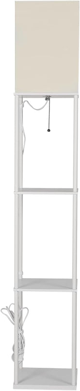 SUNMORY Shelf Floor Lamp with 3-Way Dimmable LED Bulb, Modern Square Standing Lamp with Shelves and White Shade, Corner Display Bookshelf Lamp for Living Room and Bedroom(White) - LeafyLoom