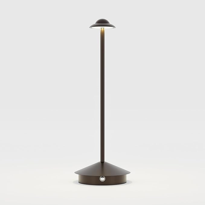 Rechargeable Table Lamp,Cordless Table Lamp,Touch Dimmable Wireless Lamp in Aluminium,5000mAh Battery Desk Lamp for Home/Restaurant/Outside Dining/Dinner/Patio(Brown) - LeafyLoom
