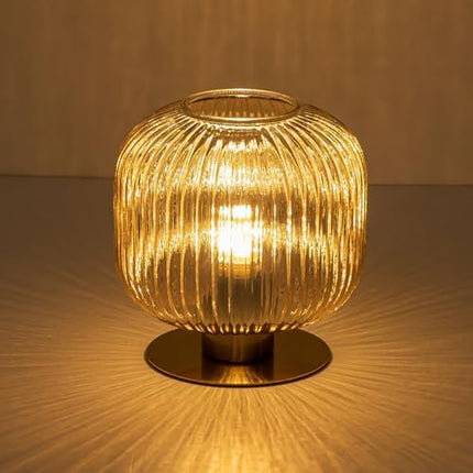 Plug in Table Lamp with Amber Glass Shade Mid Century Modern Lamps for Nightstand Modern Style Bedside Nightstand Lamp Reading Desk Light for Study Room Bedroom Living Room Office (Amber) - LeafyLoom