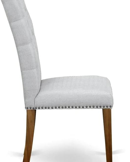 East West Furniture HBEL3-AWA-05 Hartland 3 Piece Set for Small Spaces Contains a Round Dining Room Table with Pedestal and 2 Grey Linen Fabric Parson Chairs, 42x42 Inch - LeafyLoom
