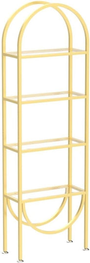 Freestanding Gold Bookshelves with Glass Shelves Storage, Modern Gold Bookcase with 4 Tier Glass Shelves, Gold Storage Organizer for Office, Living Room - LeafyLoom
