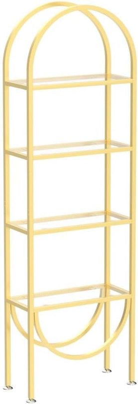 Freestanding Gold Bookshelves with Glass Shelves Storage, Modern Gold Bookcase with 4 Tier Glass Shelves, Gold Storage Organizer for Office, Living Room - LeafyLoom