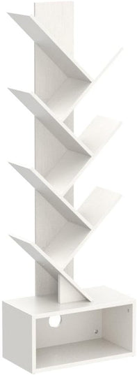 Yoobure Tree Bookshelf - 6 Shelf Retro Floor Standing Bookcase, Tall Wood Book Storage Rack for CDs/Movies/Books, Utility Book Organizer Shelves for Bedroom, Living Room, Home Office, White - LeafyLoom