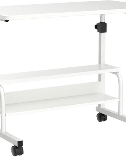 Small Desks Portable Laptop Computer Desk for Small Spaces Adjustable Desk Standing Desk for Bedrooms Couch Desk for Home Office Table Mobile Rolling Desk on Wheels White Desk with Storage - LeafyLoom
