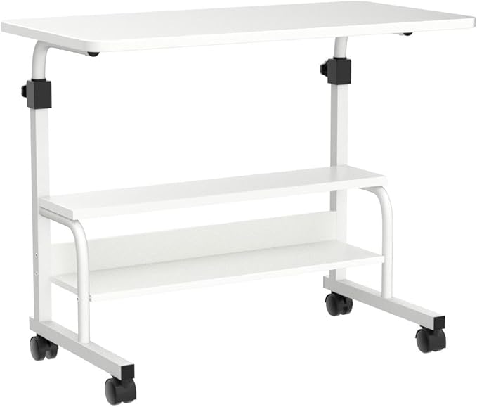 Small Desks Portable Laptop Computer Desk for Small Spaces Adjustable Desk Standing Desk for Bedrooms Couch Desk for Home Office Table Mobile Rolling Desk on Wheels White Desk with Storage - LeafyLoom