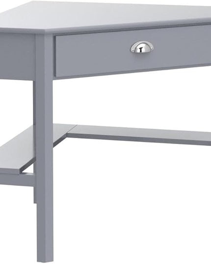 Nightcore Small, Wood Computer Desk, Compact Writing w/Drawer & Storage Shelves, Space Saving Study Workstation, Laptop PC Corner Table, Grey - LeafyLoom
