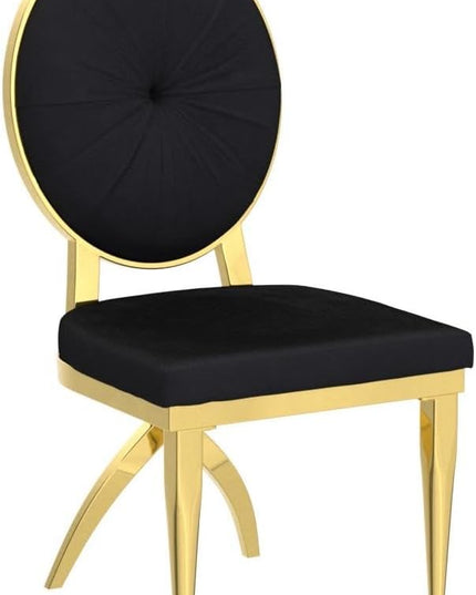 ACEDÉCOR Black and Gold Dining Chairs, Classic King Louis Dining Room Chair with Oval Back and Polished Gold X Shaped Legs, Black Velvet Upholstered Dining Chairs Set of 2 - LeafyLoom