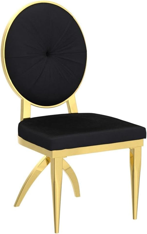 ACEDÉCOR Black and Gold Dining Chairs, Classic King Louis Dining Room Chair with Oval Back and Polished Gold X Shaped Legs, Black Velvet Upholstered Dining Chairs Set of 2 - LeafyLoom