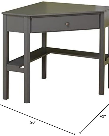 Target Marketing Systems Ellen Corner Desk Drawer and One Storage Shelf for Living Room, Bedroom, or Home Office, Small Computer Table, 42" W x 30" H, Anchor Gray - LeafyLoom