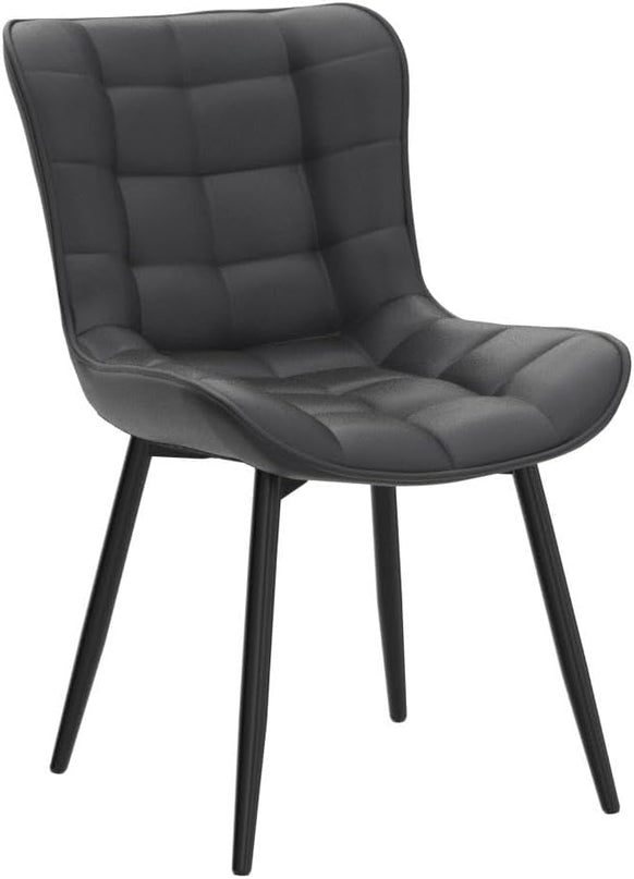 YOUTASTE Black Dining Chairs Set of 2 PU Leather Upholstered Modern Armless Dining Room Chair with Back Metal Legs Kitchen Dinner Accent Guest Chairs for Vanity Reception Waiting Room - LeafyLoom