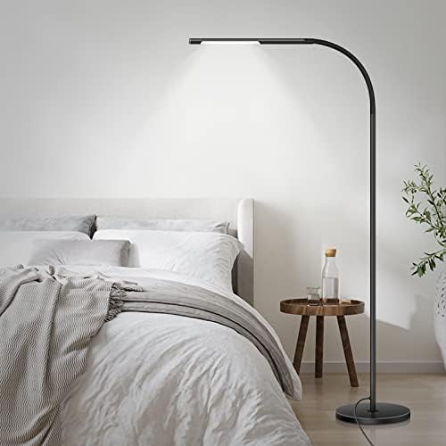 LED Floor Lamp,Dimmable Floor 5 Brightness Levels & 4Color Temperature, 7W, Touch Control, Adjustable Gooseneck, Memory Function, Standing Lamp for Living Room, Bedroom, Office, Study (①Black) - LeafyLoom