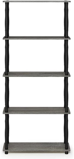 Furinno Turn-N-Tube 5-Tier Multipurpose Shelf Display Rack with Classic Tubes, French Oak Grey/Black - LeafyLoom