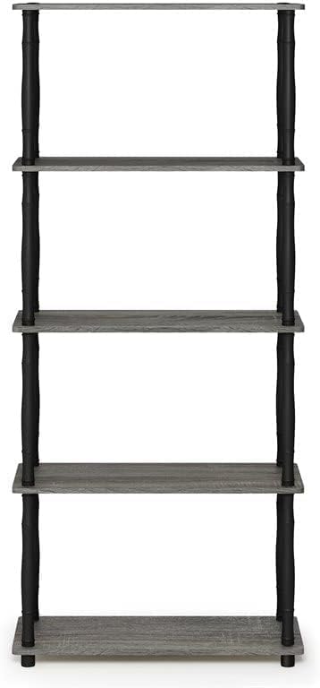 Furinno Turn-N-Tube 5-Tier Multipurpose Shelf Display Rack with Classic Tubes, French Oak Grey/Black - LeafyLoom
