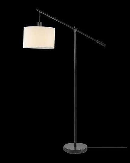 Globe Electric 67525 Avellino 66" Floor Lamp, Matte Black, White Linen Shade, Stepless Rotary Dimmer Switch on Socket - LeafyLoom