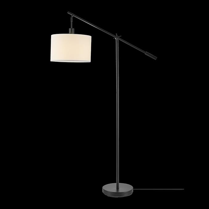 Globe Electric 67525 Avellino 66" Floor Lamp, Matte Black, White Linen Shade, Stepless Rotary Dimmer Switch on Socket - LeafyLoom