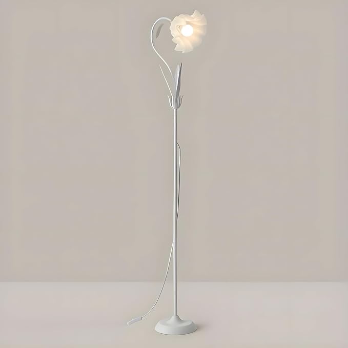 OTTOSON Modern Floor Lamp 1 Light Flower Tall Lamp Iron Standing Lamp Cute Floral Lamp Arc Freestanding Light with Acrylic Shade for Living Room Corner Bedroom Kids Room Office, White - LeafyLoom