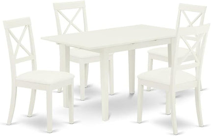 East West Furniture NOBO5-WHI-LC 5 Piece Modern Dining Set Includes a Rectangle Wooden Table with Butterfly Leaf and 4 Faux Leather Upholstered Chairs, 32x54 Inch - LeafyLoom