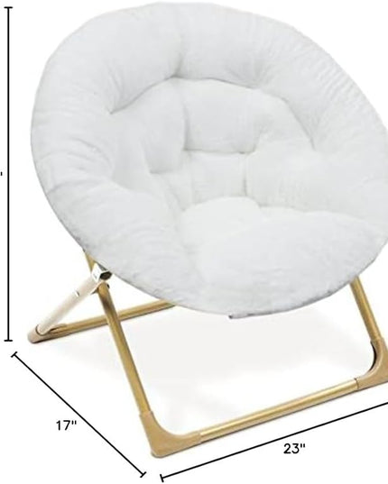 Milliard Mini Cozy Chair for Kids, Sensory Faux Fur Folding Saucer Chair for Toddlers, White - LeafyLoom