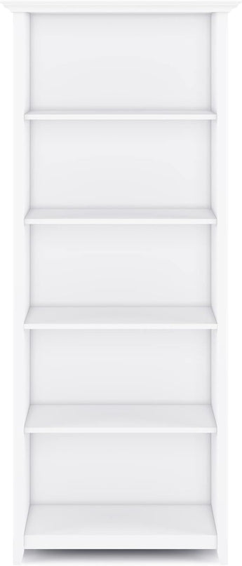 SIMPLIHOME Amherst SOLID WOOD 30 Inch Transitional 5 Shelf Bookcase in White, For the Living Room, Study Room and Office - LeafyLoom