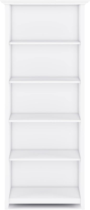 SIMPLIHOME Amherst SOLID WOOD 30 Inch Transitional 5 Shelf Bookcase in White, For the Living Room, Study Room and Office - LeafyLoom