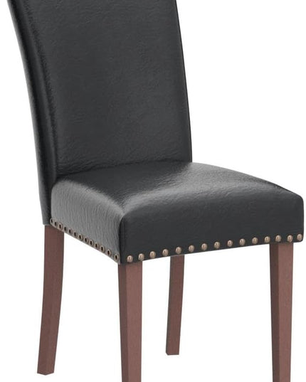 COLAMY Upholstered Parsons Dining Chairs Set of 4, PU Leather Dining Room Kitchen Side Chair with Nailhead Trim and Wood Legs - Black - LeafyLoom