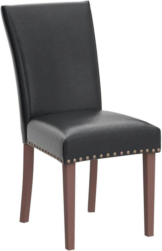 COLAMY Upholstered Parsons Dining Chairs Set of 4, PU Leather Dining Room Kitchen Side Chair with Nailhead Trim and Wood Legs - Black - LeafyLoom