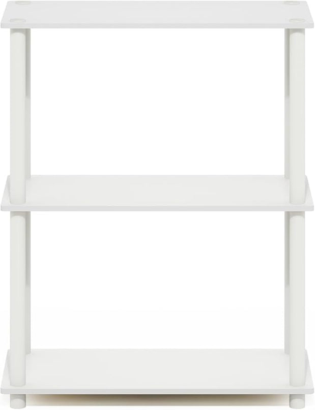 Furinno Turn-N-Tube 3-Tier Compact Multipurpose Shelf Display Rack, White/White - LeafyLoom