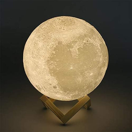Moon Lamp - Unique Gift - 3D Print 3 Colors (Warn, Cool & Harvest) Lunar Lamp - Rechargeable and Touch Control Brightness (15cm) - LeafyLoom