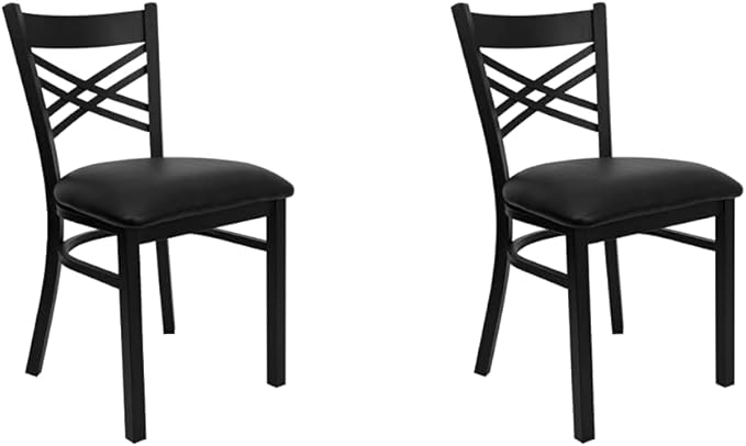 Flash Furniture 4 Pack HERCULES Series Black ''X'' Back Metal Restaurant Chair - Black Vinyl Seat HERCULES Series Black ''X'' Back Metal Restaurant Chair - Black Vinyl Seat - LeafyLoom