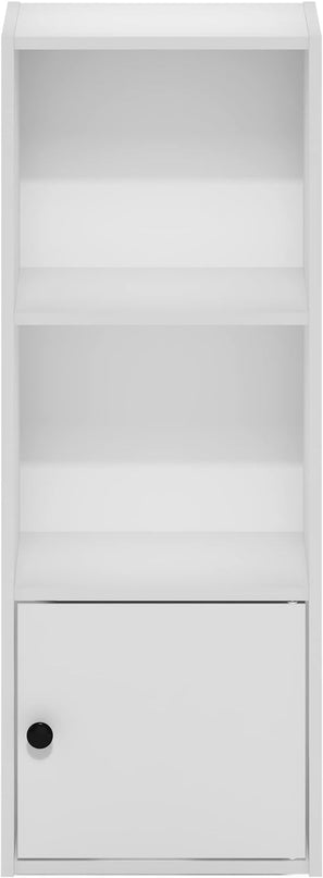 Furinno Luder Shelf Bookcase with 1 Door Storage Cabinet, White - LeafyLoom