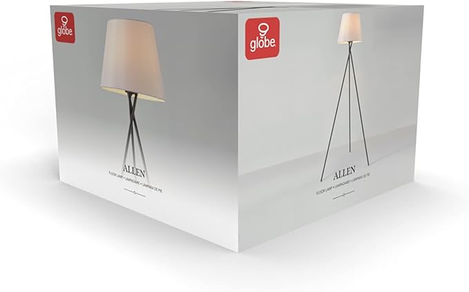 Globe Electric 67519 Allen 59" Floor Lamp, Matte Black, White Linen Shade, On Off Switch on Socket - LeafyLoom