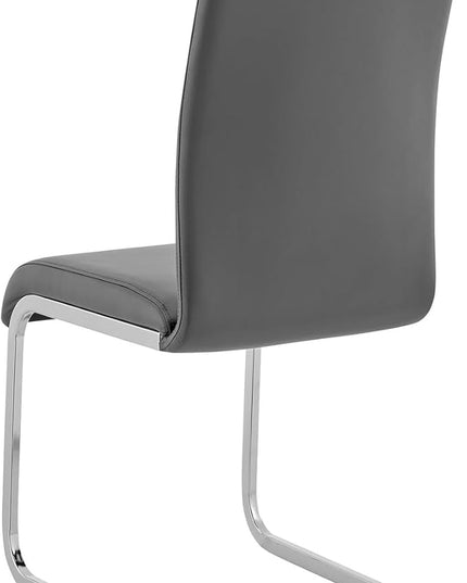 Armen Living Amanda Dining Grey faux leather with Chrome finish Kitchen & Dining Chair - Set of 2, Height - LeafyLoom