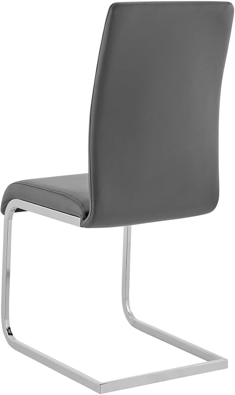 Armen Living Amanda Dining Grey faux leather with Chrome finish Kitchen & Dining Chair - Set of 2, Height - LeafyLoom